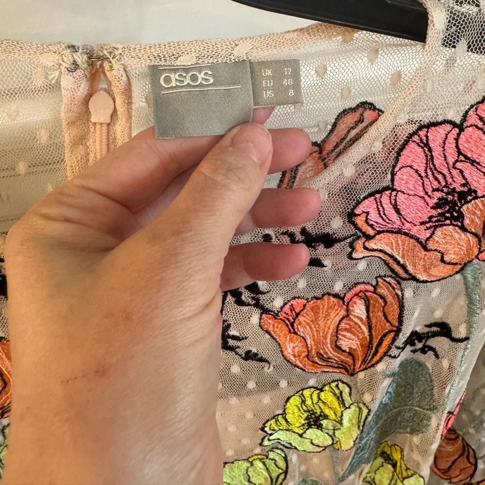 ASOS Sheer Long Sleeve Dress with Floral Embroidery - Picture 8 of 9